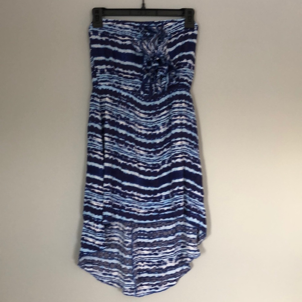 Strapless ruffle top design high low dress